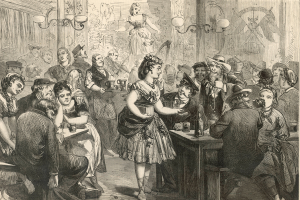 vintage drawing of Victorian people engaging socially