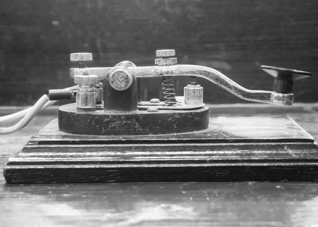 black and white photo of an electric telegraph