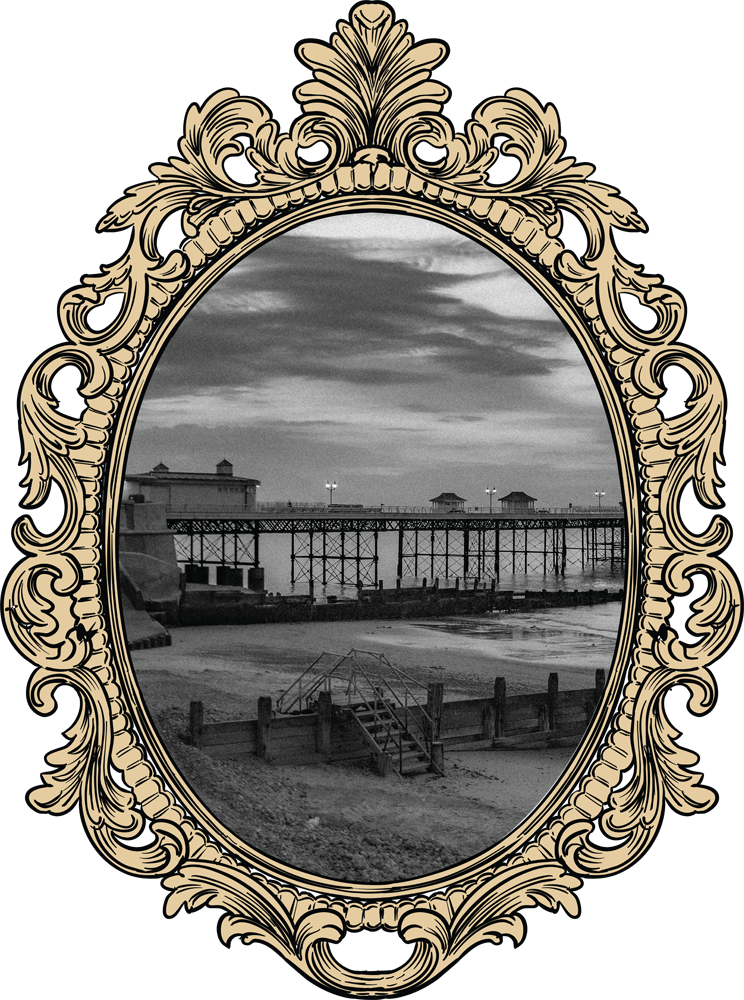 black and white photograph of a shoreline